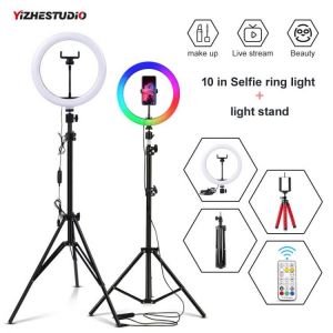 Yizhestudio 10in Selfie Ring Licht mit Stand stativ Dimmbare LED Ring Lampe mit Telefon Halter USB Stecker für Live Video streami